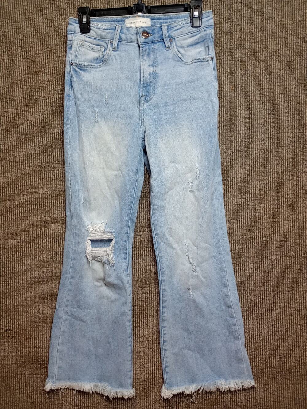 RISEN Jeans light-wash high-rise distressed cropped flare jeans Frayed Hem 5/27